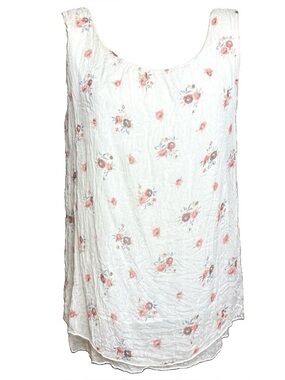 La Signoria White Floral Silk Tank Top Blouse